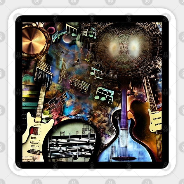 Abstract Image Of Guitars and Musical Notation Sticker by Musical Art By Andrew